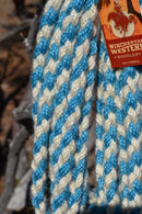 1/2" Braided Mohair Mecate Reins - 4 Strand x 24' -  Turquoise/Natural