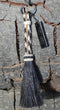 Close Up View Awesome 3/8" wide, 3 Strand Braided Horsehair Key Chain. Full length is 7" including the key ring.   White/Black/Chestnut/White/Black