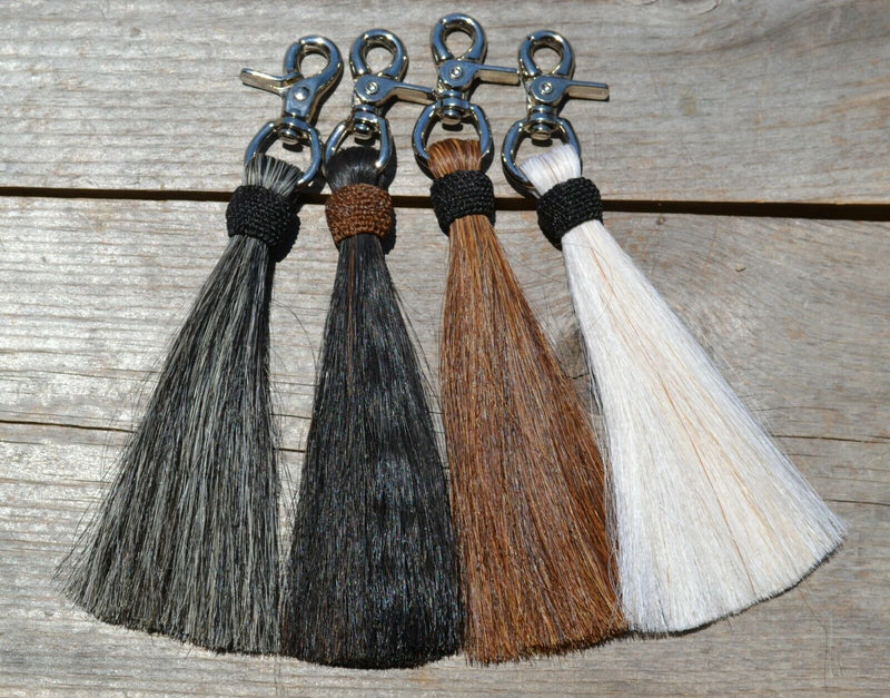 Close Up View Various Colors  6" - shu-fly tassels.  Handmade from 100% natural mane horsehair in natural horsehair colors.