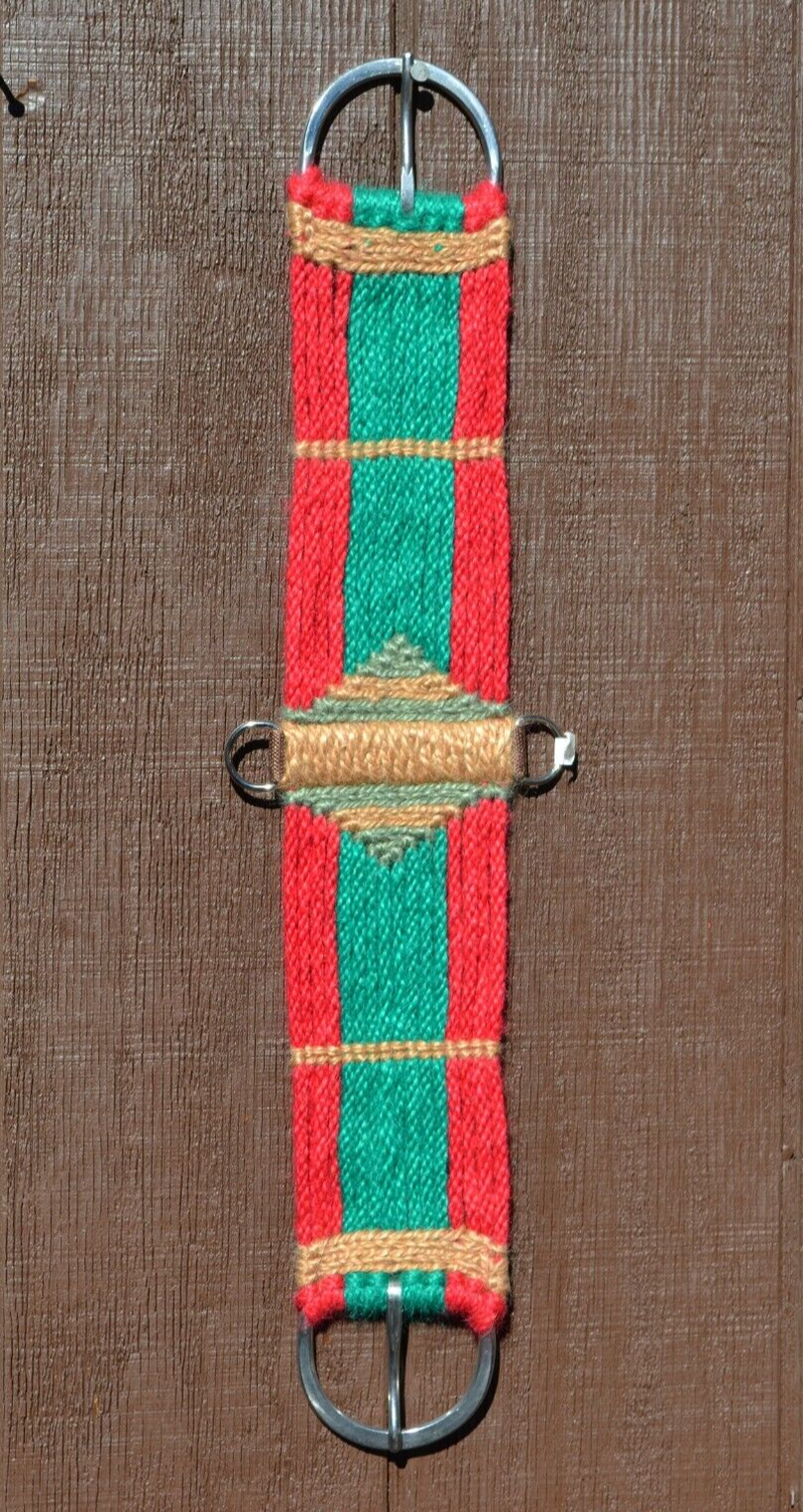 100% Mohair Vaquero Style Straight Cinch - Red/Kelly Green/Tan/Sage - 28"