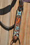 Close Up Tooling Circle Y of Yoakum -  2021 Hand Painted Metallic Flower and Leaves Browband Headstall.   Headstall is walnut with vintage background.    Horse sized, the crown measures 44" from bit end to bit end on the longest setting and adjustment to make up to 8" shorter.   