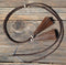 Close Up View natural horse hair stampede string with cotter pin attachments.    Dark Brown