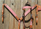 Alamo Saddlery - Browband Headstall and Breast Collar Set.  Light Oil leather with pink gator overlay.  Stainless steel Horseshoe Brand buckles and conchos on headstall.