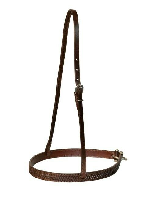 Circle Y of Yoakum -  1" wide Tie-Down Noseband  with Basket Weave Tooling and stainless steel buckles.   Tie down strap is not included. Horse sized.