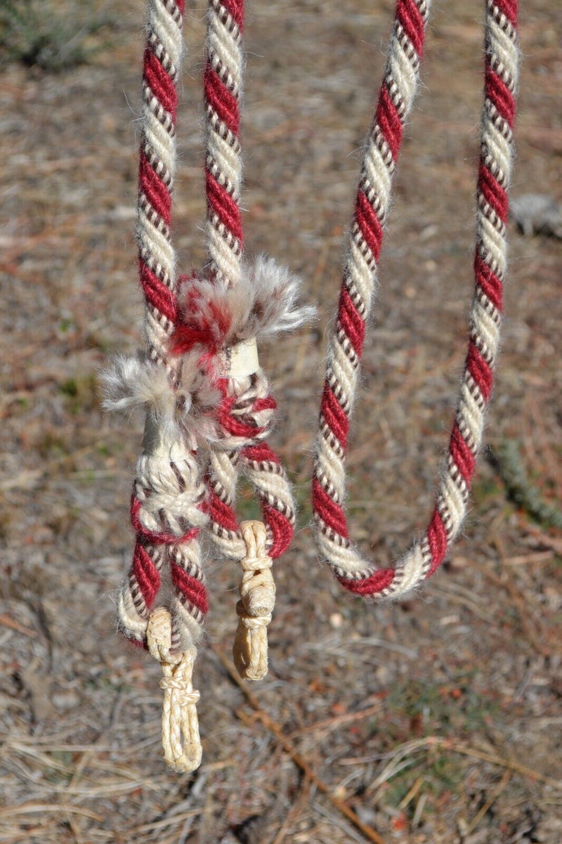 Jose Ortiz 5/8" Mohair Roping/Loop Reins - 6 Str - Lt Red/Natural/Brown & White