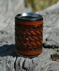 Western Style Hand Carved Basket Tooled Leather Scarf Slide- Brown color