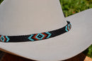 1/2" Hand Braided Horsehair Hatband Bead Overlay Double Tassels - Turquoise/Brn