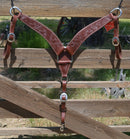 Reinsman Heavy Duty 2 3/4" Heavy Oil Harness Leather Breast Collar with Hand Carved Wyoming Flower tooling.  Stainless steel hardware and tugs and cinch drop. 