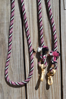 1/2" Alpaca Roping/Loop Reins w/Rawhide Connectors -Rose Pink/White/Black- 9 ft