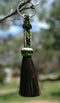Close Up View 3/8" wide, 3 Strand Braided Horsehair Key Chain. This shorter style is 5 1/2" including the key ring.    White/Black/Lime
