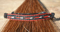 Close Up View Awesome 1/2" wide x 4" long, 3 Strand Braided Natural Horsehair Barrette.  Red/Black/White/Red