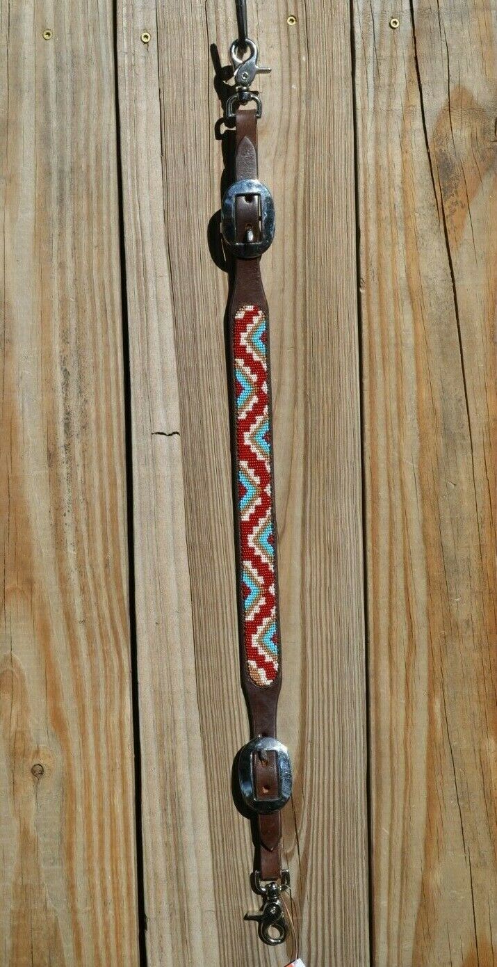 Cashel Breast Collar Wither Strap Aztec Beaded - Burgundy/Tan/ White/Turquoise