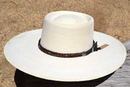 1/2" Hand Braided Brown Horsehair Hatband, Leather/Buckle - Blue/White/Tan Beads