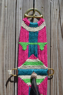 100% Mohair Vaquero Style Girth/Cinch w/Shu-Fly -Hot Pink, Teal & Lime Green 26"