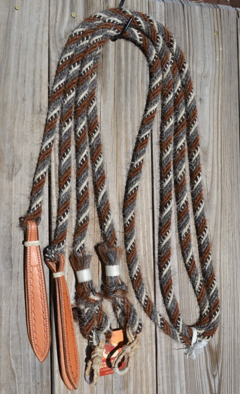 Jose Ortiz 5/8" Mane Hair Split Reins 8 ft - Chestnut, Grey, White, Blk & Wht