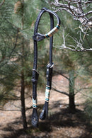 Jose Ortiz Black Single One Ear Headstall Natural & Turquoise Rawhide Braiding