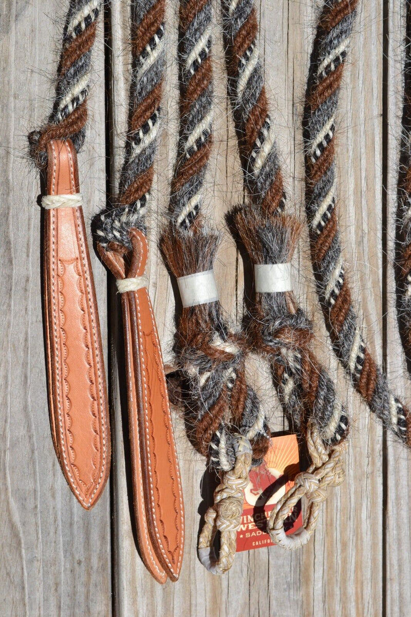Jose Ortiz 5/8" Mane Hair Split Reins 8 ft - Chestnut, Grey, White, Blk & Wht