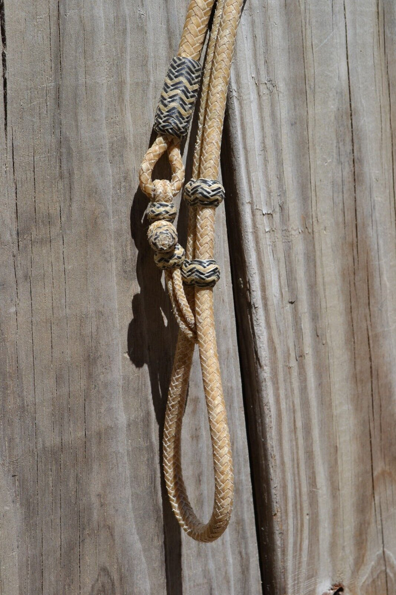Jose Ortiz 12 plait Braided Natural Rawhide Romel Reins w/Black - Oklahoma - 52"