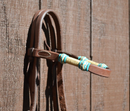 Jose Ortiz Heavy Oil Harness Browband Headstall Natural/Turquoise Rawhide