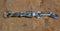 Close Up View Handmade natural horsehair braided key chain with silver tone faux buckle and snap. This key chain is about 6" long including the 1" key ring loop to connect the keys.    White/Blue/White