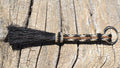 Close Up View Awesome 3/8" wide, 3 Strand Braided Horsehair Key Chain. Full length is 7" including the key ring.     Black/White/Sorrel