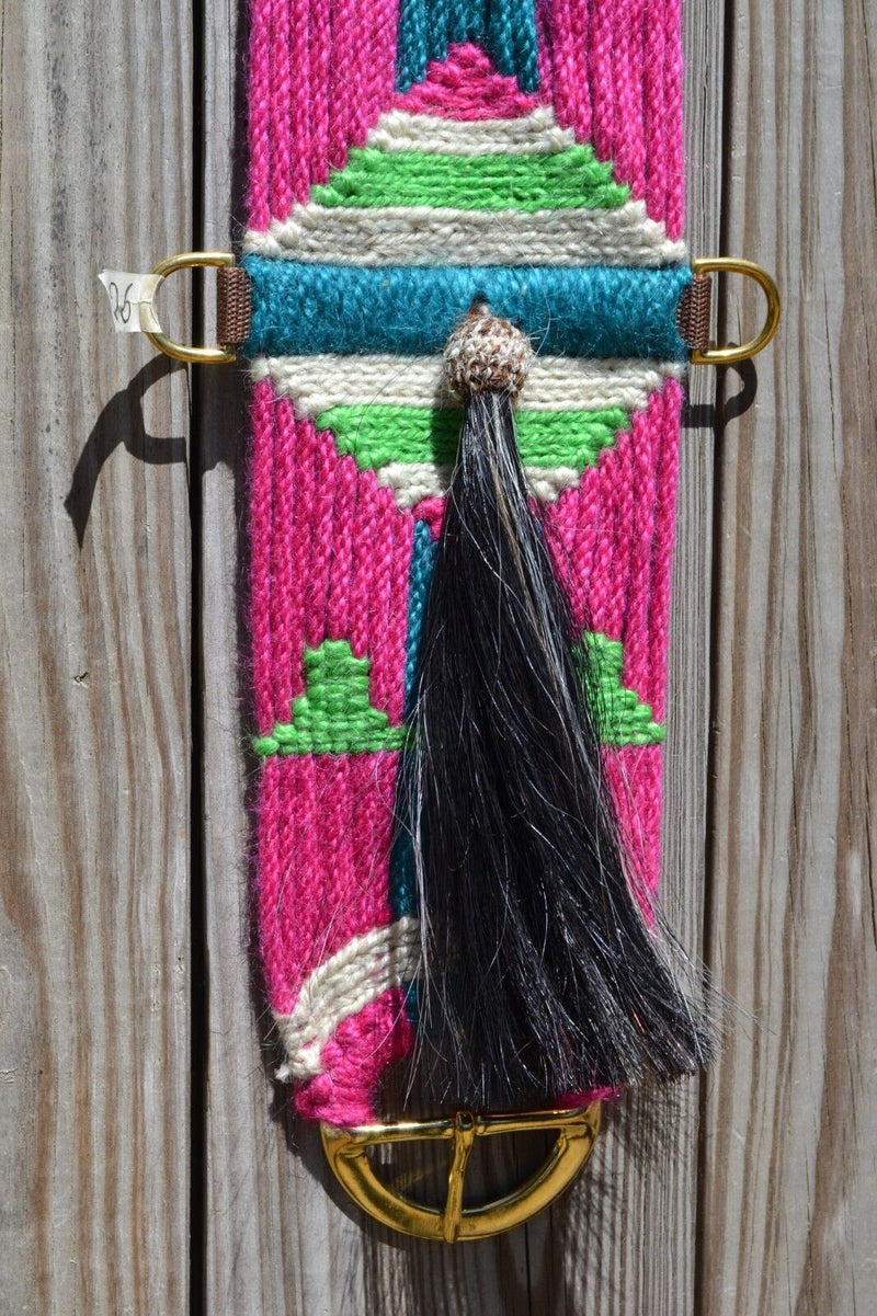 100% Mohair Vaquero Style Girth/Cinch w/Shu-Fly -Hot Pink, Teal & Lime Green 26"