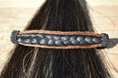 Close Up View Awesome 5/8" wide x 4" long, French Braided Natural Horsehair Barrette. Chestnut/Black