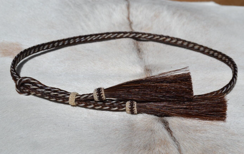 3/8" Braided Horsehair Hatband Double Side Tassel - Dark Brown/White