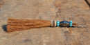 Close Up View 4 1/2" total length horsehair zipper pull with spring clip. Handmade horsehair various colors and beading pattern. Sorrel-Turquoise/Silver/Turquoise