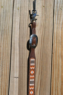 Close Up View Cashel Breast Collar Wither Strap Beaded Feather - Tan / White / Orange