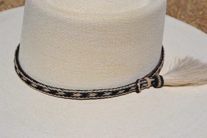 3/8" Braided Horsehair Hatband Single Side Tassel - White & Black