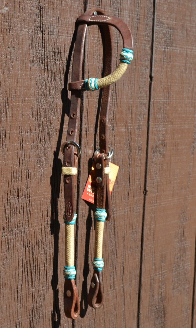 Jose Ortiz Heavy Oil Harness One Single Ear Headstall Natural/Turquoise Rawhide