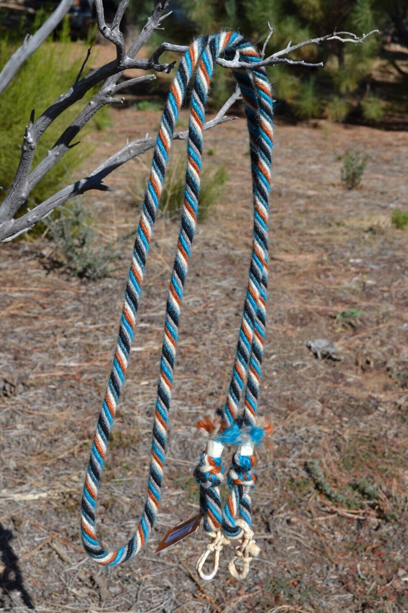Jose Ortiz 5/8" Mohair Roping/Loop Reins - Turquoise, Rust, Grey, Black & White