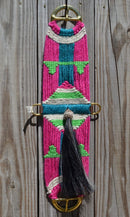 100% Mohair Vaquero Style Girth/Cinch w/Shu-Fly -Hot Pink, Teal & Lime Green 26"