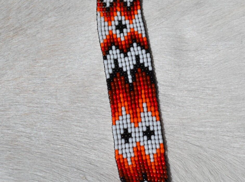 7/8" Western Southwest Beaded Hatband Double Tassel - Red/Black/Orange/White