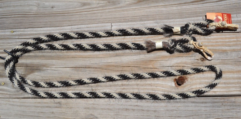 Jose Ortiz 1/2" Mane Hair Roping/Loop Reins - Black & White