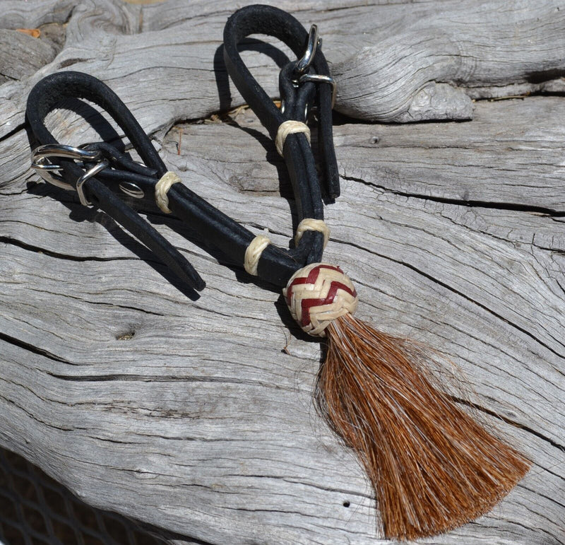 Jose Ortiz Black Harness Natural/Latigo Rawhide Sorrel Tassel Buckle Curb Strap