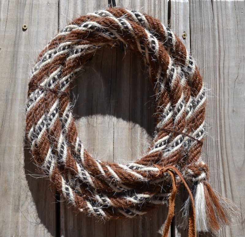 Jose Ortiz 5/8" Mane Mecate Reins - 6 Str x 22' - Chestnut/Black & White