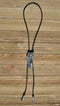 Western Style Black Braided Leather Bolo Tie with beautifully detailed horse head motif in pewter grey color.  Bolo has lightly weighted matching tips. 