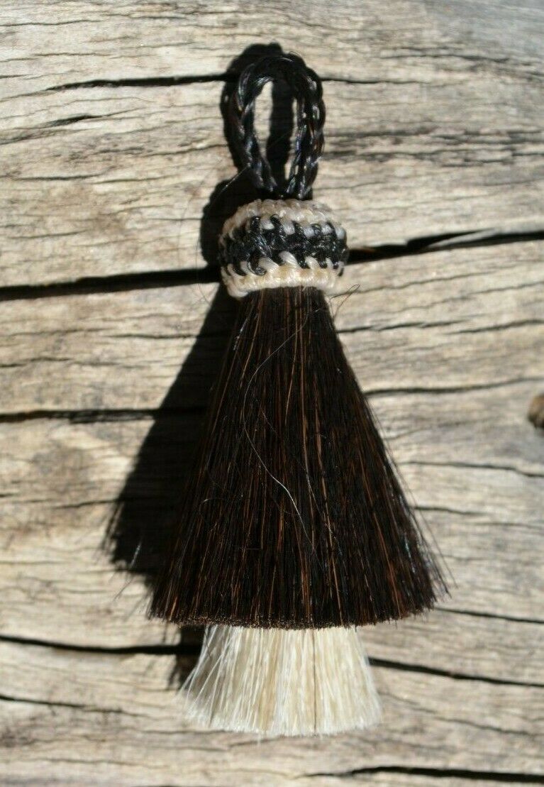 2 1/4" Two Bell Mule Tail Cut Horsehair Single Tassels. Black/White