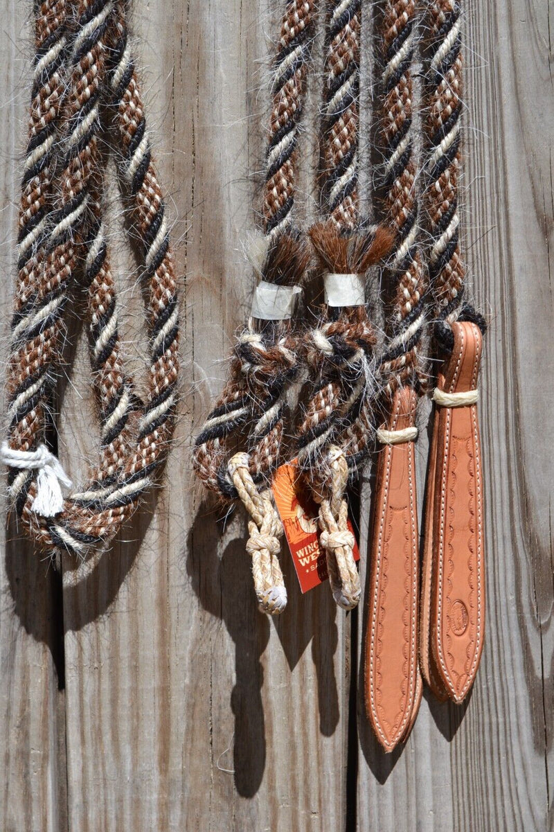 Jose Ortiz 5/8" Mane Hair Split Reins 8 ft - White, Black, Chestnut & White