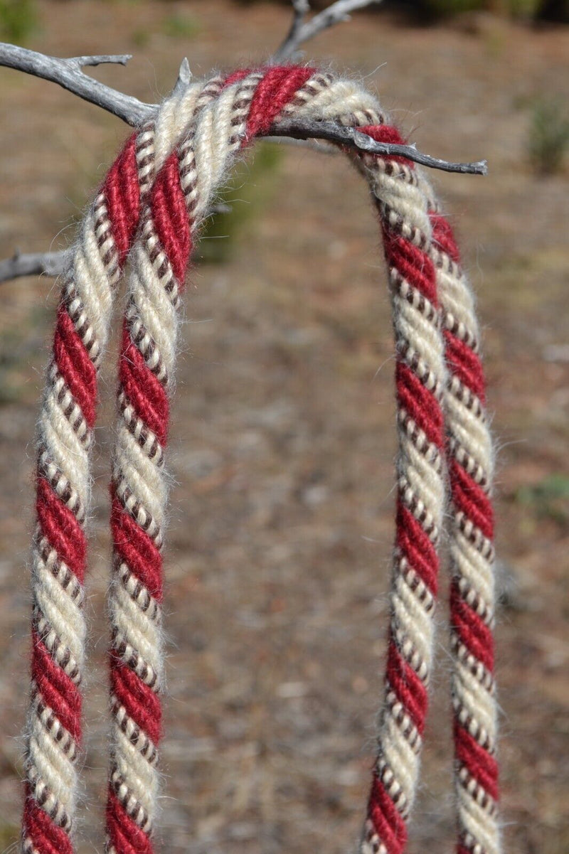 Jose Ortiz 5/8" Mohair Roping/Loop Reins - 6 Str - Lt Red/Natural/Brown & White