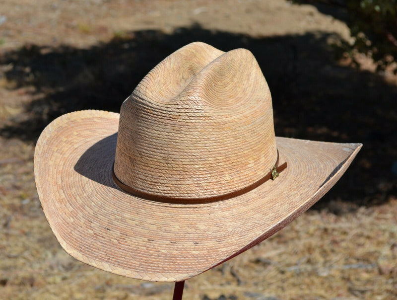 Sahuayo 10X Palm Hat -  When your little buckaroo wants a hat just like Dads!  This hat was designed with smaller head sizes in mind.  Great for most kids/youth and small ladies.  Cattleman Crown and 3 1/2" Brim.  Sized from 6 1/8 to 6 7/8.   Hatbands may vary. 