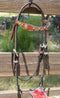Front View Regular oil, 5/8" Molly Powell Vintage Cowgirl Browband Headstall with spots and bucking cowboy berry conchos. 