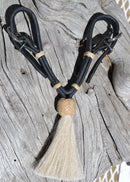 Jose Ortiz Black Harness Leather Natural Rawhide White Tassel Buckle Curb Strap