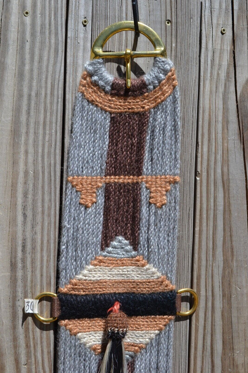 100% Mohair Vaquero Style Girth/Cinch w/Shu-Fly - Grey/Brown/Tan - 30"