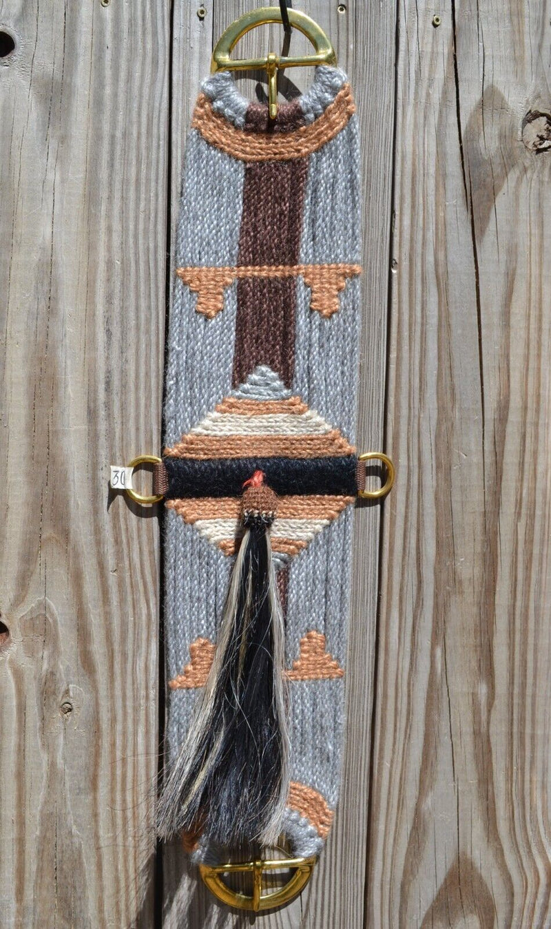 100% Mohair Vaquero Style Girth/Cinch w/Shu-Fly - Grey/Brown/Tan - 30"