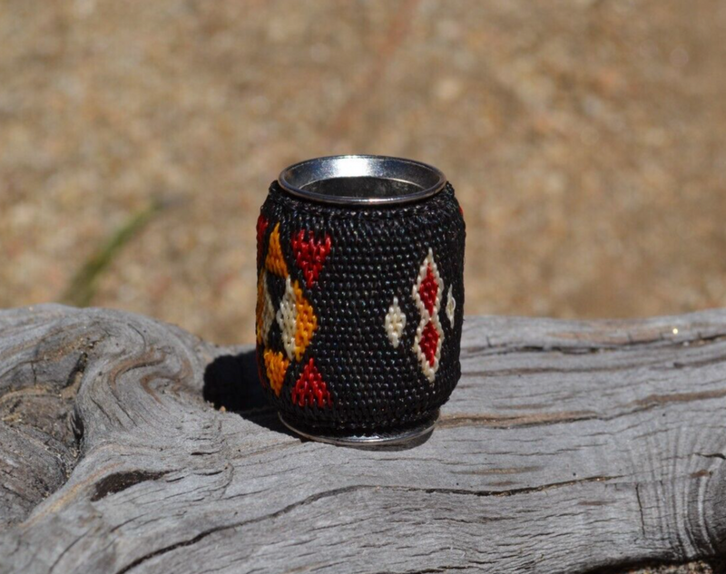 Scarf Slide - Hand Hitched Horse Hair Wrapped Scarf Slide - Black, Orange, Red