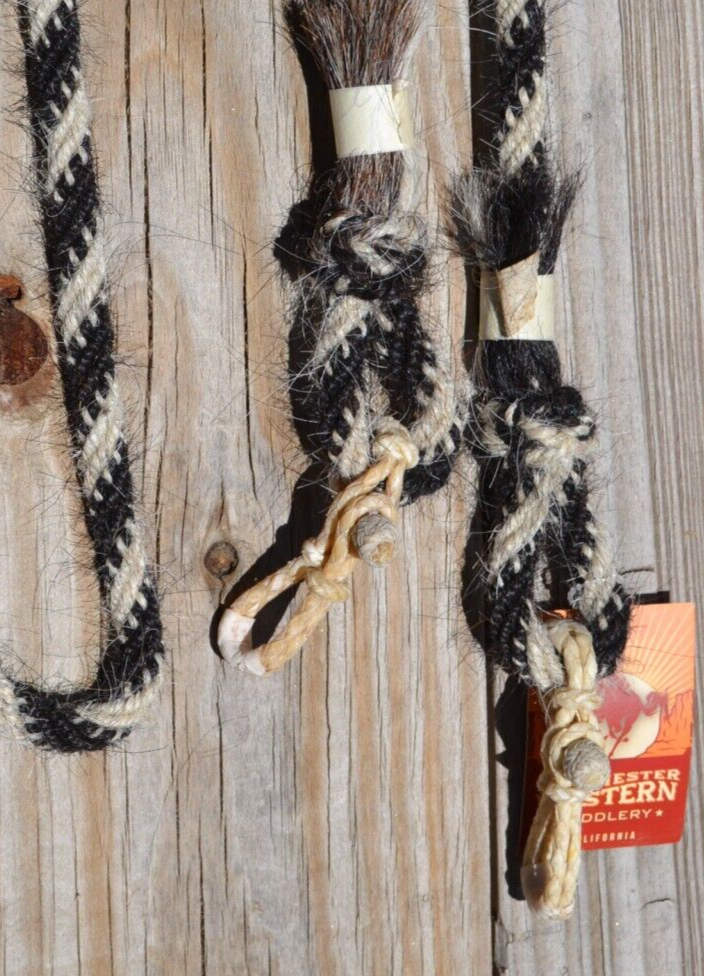 Jose Ortiz 1/2" Mane Hair Roping/Loop Reins - Black & White