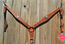 Reinsman Marlene McRae Box Tooled Contoured Breast Collar Cross - Honey Color